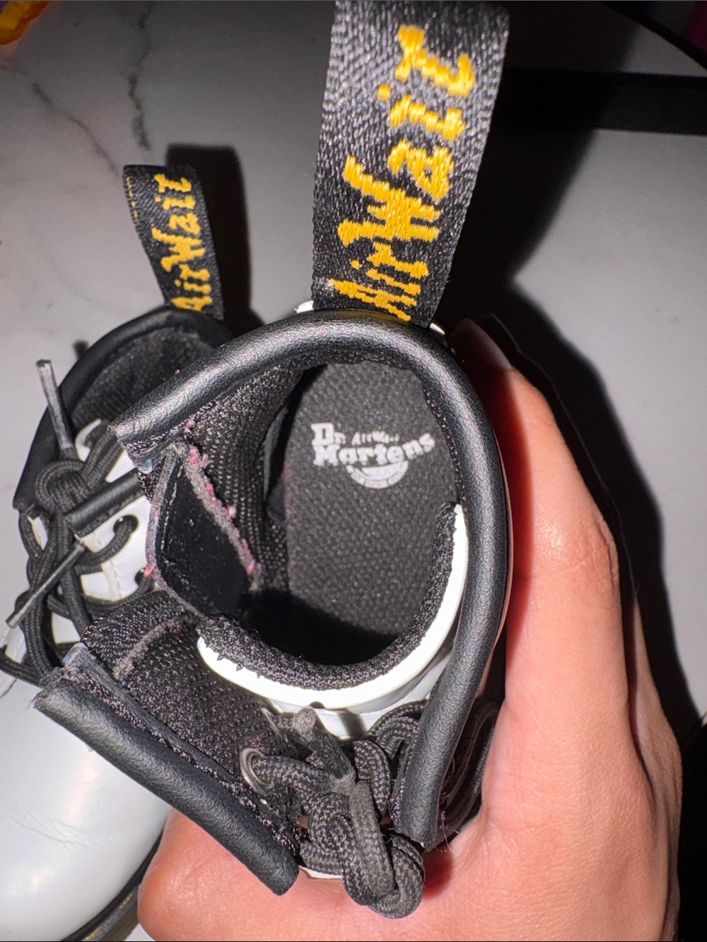 Dr. Martens Kids White Leather Lace-Up Boots with Black Trim - Picture 6 of 6
